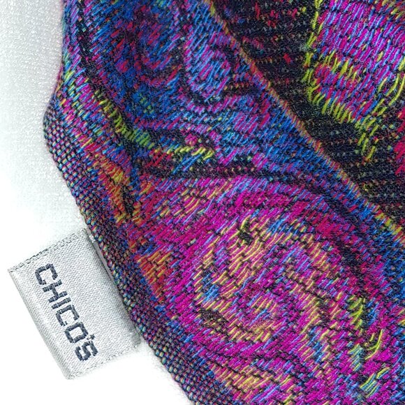 Chico's Multicolored Paisley Fringed Scarf Wrap OS Purple - Picture 2 of 8